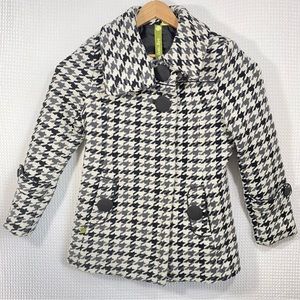 Soia & Kyo Wool Blend Houndstooth Coat Ivory Black And Grey Women's Size Large
